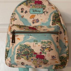 Disney Loungefly Stitch Backpack with Tropical Print - Cream and Blue